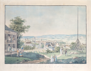 Teplice – Pohled na město, L. Janscha, C. Postl, staře kolorovaný lept s akvatintou, ca 1810