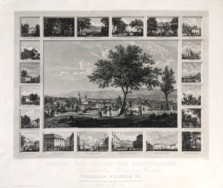 Teplice – Pohled na město a dvacet částečných pohledů, Ludwig Schütz, původní mědiryt, ca 1835