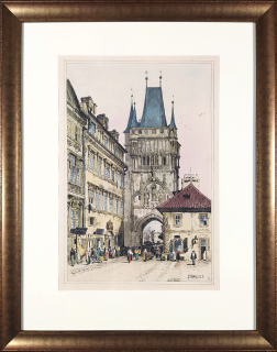 Praha, Staroměstská mostecká věž – Prout Samuel, staře kolorovaná původní litografie, 1833