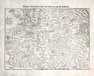 Čechy – Sebastian Münster, Cosmographia,  původní dřevořez, 1574