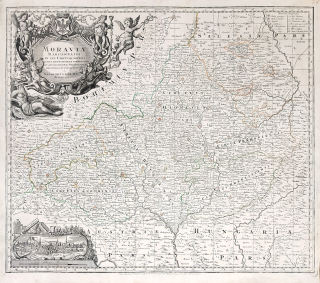 Morava – Moravia Marchionatus, Matthäus Seutter, původní mědiryt, ca 1740