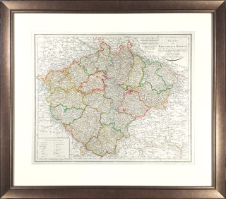 Čechy – Charte von Königreich Böheim, F. L. Güssefeld, staře kolorovaný původní mědiryt, 1799