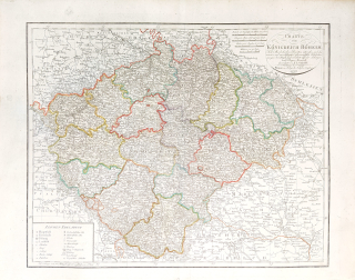  Čechy – Charte von Königreich Böheim, F. L. Güssefeld, staře kolorovaný původní mědiryt, 1799