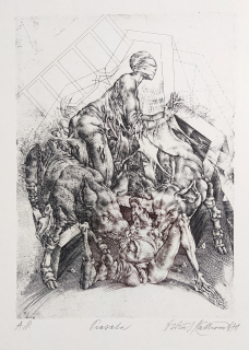 Kulhánek Oldřich – Prasata, z cyklu Bestiárium, původní barevný lept, autorský tisk, 1978
