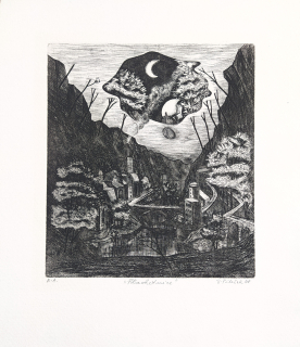 Pileček Jindřich – Plachetnice, původní lept, autorský tisk, 1968