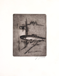 Jíra Josef – Pstruh, barevná suchá jehla, 1982