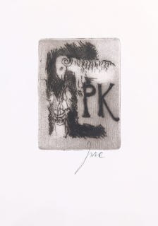 Jíra Josef – Beránek, Ex libris P. K., barevná suchá jehla, nedatováno