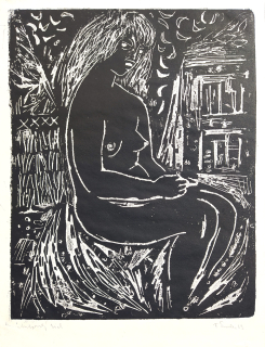 Emler František – Dívka, původní linoryt, autorský tisk, 1963