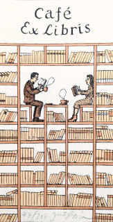 Slíva Jiří – Café Ex libris, původní barevná litografie, číslováno 77/300, nedatováno