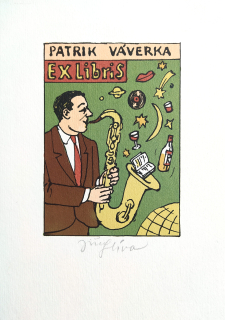 Slíva Jiří – Ex libris Patrik Váverka, původní barevná litografie, 2015