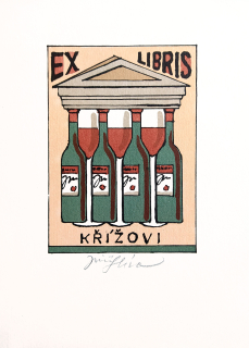 Slíva Jiří – Ex libris Křížovi, původní barevná litografie, nedatováno