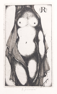 Jiřincová Ludmila – Ex libris J. R.(Jan Rhebergen), původní lept, ca 1960
