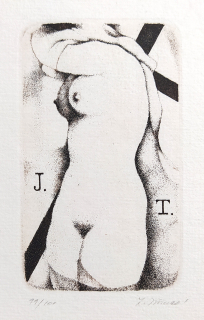Jiřincová Ludmila – Ex libris J. T., původní lept, číslováno 91/100, ca 1960