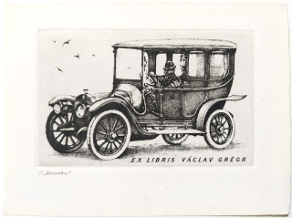 Jiřincová Ludmila – Ex libris Václav Grégr, původní zrnkový lept, nedatováno
