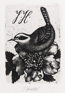 Jiřincová Ludmila – Ex libris J. H. (Josef Hrubý), původní zrnkový lept, nedatováno