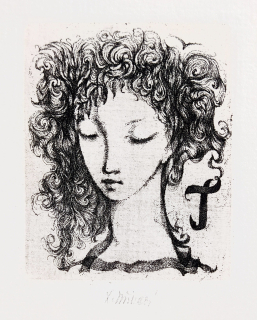 Jiřincová Ludmila – Ex libris J., původní zrnkový lept, nedatováno