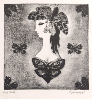Jiřincová Ludmila – Noční motýl, původní litografie, 1962