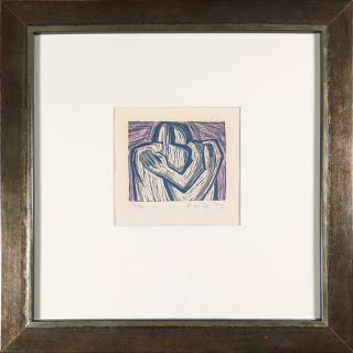 Válová Květa – Obejmutí, původní barevný dřevoryt, číslováno 59/70, 1992