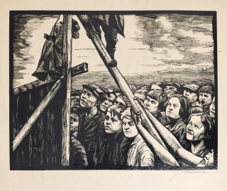Rambousek Jan – Opičky, cyklus Komedianti, původní dřevoryt, 1928