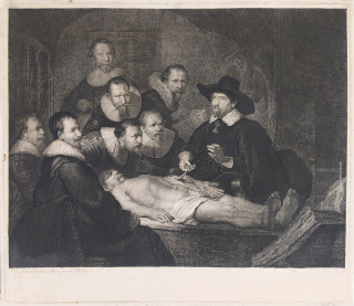 Anatomie doktora Tulpa – předloha: Rembrandt van Rijn, rytec: Johannes Pieter de Frey, původní lept, 1798
