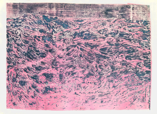 Kokolia Vladimír – Bez názvu, barevný linoryt, autorský tisk, číslováno 25/25, 1984