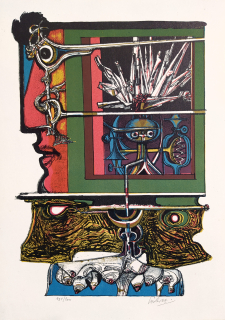 Liesler Josef – Hlava, původní barevná litografie, 1967