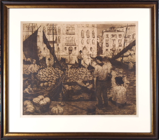 Šimon František Tavík – Loď s melouny, Benátky, původní rozměrný lept, 1909