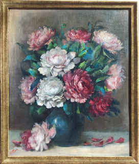 Fiala František – Pivoňky, původní olejomalba na kartonu, ca 1930