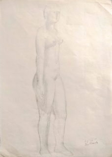Frinta Emanuel – Stojící dívčí akt, jemná kresba tužkou, 21. VIII. 1929