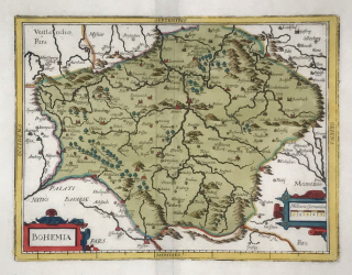 Čechy – Mapa Čech, Gerard Mercator, Jodocus Hondius, původní kolorovaný mědiryt, ca 1620