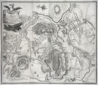 Lovosice – Plán bitvy 1756, C. L. Oesfeld, původní mědiryt, 1782