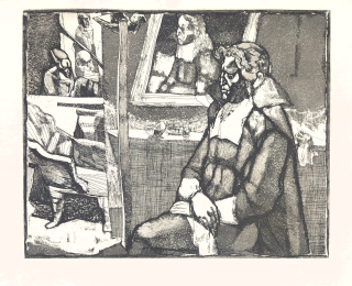 Liesler Josef – Surrealistický autoportrét, kombinovaná technika, 1946