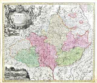 Morava – Moravia Marchionatus, Matthäus Seutter, původní mědiryt, ca 1740