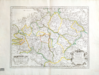 Čechy – Nicolas Sanson, staře kolorovaný původní mědiryt, 1654