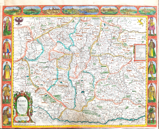 Čechy – John Speed, stará mapa Čech na prodej, původní staře kolorovaný mědiryt, 1626