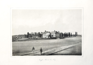Panenské Břežany – Jungfer Brezan bei Prag, okres Praha–východ, původní tónovaná litografie, ca 1850