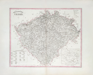 Čechy – Králowstwí české, František Jakub Jindřich Kreibich, staře kolorovaný původní mědiryt, 1850