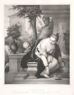 Zuzana v lázni – Franz Hanfstaengl, dle Paola Veronese, původní rozměrná litografie, ca 1837