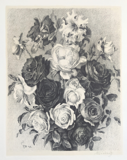 Švabinský Max – Velká kytice růží, původní rozměrná litografie s barevným podtiskem, 1954