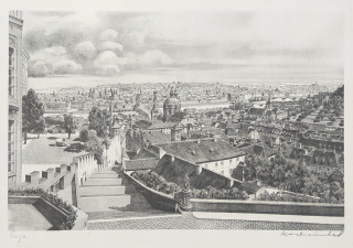 Winkel Karl – Praha, pohled na město z Pražského hradu, autorská heliogravura, 1947