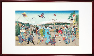 Chikanobu Toyohara – Novoroční oslavy v Edu (dnešní Tokio), barevný dřevoryt na papíře, kolem roku 1855–1897