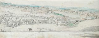 Buda – Budapešť, Ofen, malba akvarelem, ca 1860
