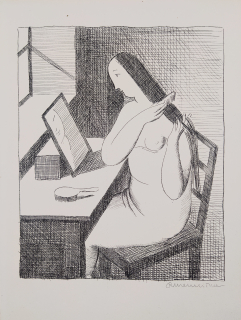 Kremlička Rudolf – Česající se dívka, původní litografie, 1921