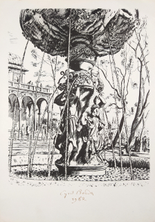 Bouda Cyril – Zpívající fontána, původní mědiryt, 1982