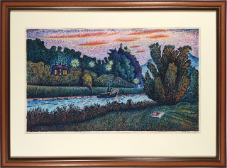 Richter Dan – Labe pod hradem Střekov, velkoformátová barevná serigrafie, číslováno 57/70, 1977