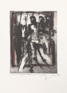 Jíra Josef – Slavnost jezdců (z Apokalypsy), původní kolorovaná suchá jehla, 1997