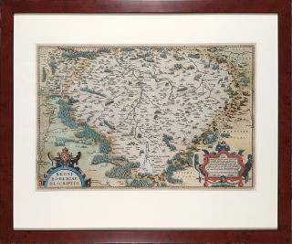 Čechy – Regni Bohemiae Descriptio, Abraham Ortelius, staře kolorovaný původní mědiryt, 1579