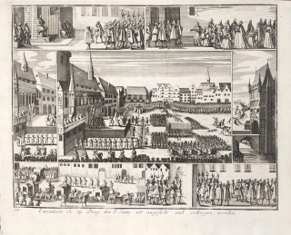 Praha – Staroměstská exekuce 21. června 1621, původní mědiryt, 1646