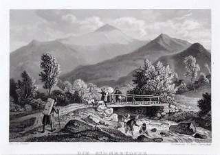 Krkonoše – Sněžka, Ludwig Richter, původní oceloryt, ca 1830