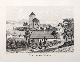 Týnec nad Sázavou – František Alexandr Heber, původní litografie, 1845